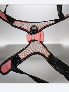 Pink Rhinestone Bow Harness - Soft Padded Pet-Style Accessory
